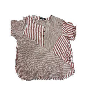 loveu.dear Womens V Neck Short Sleeves Red & White Striped Top Size 3XL